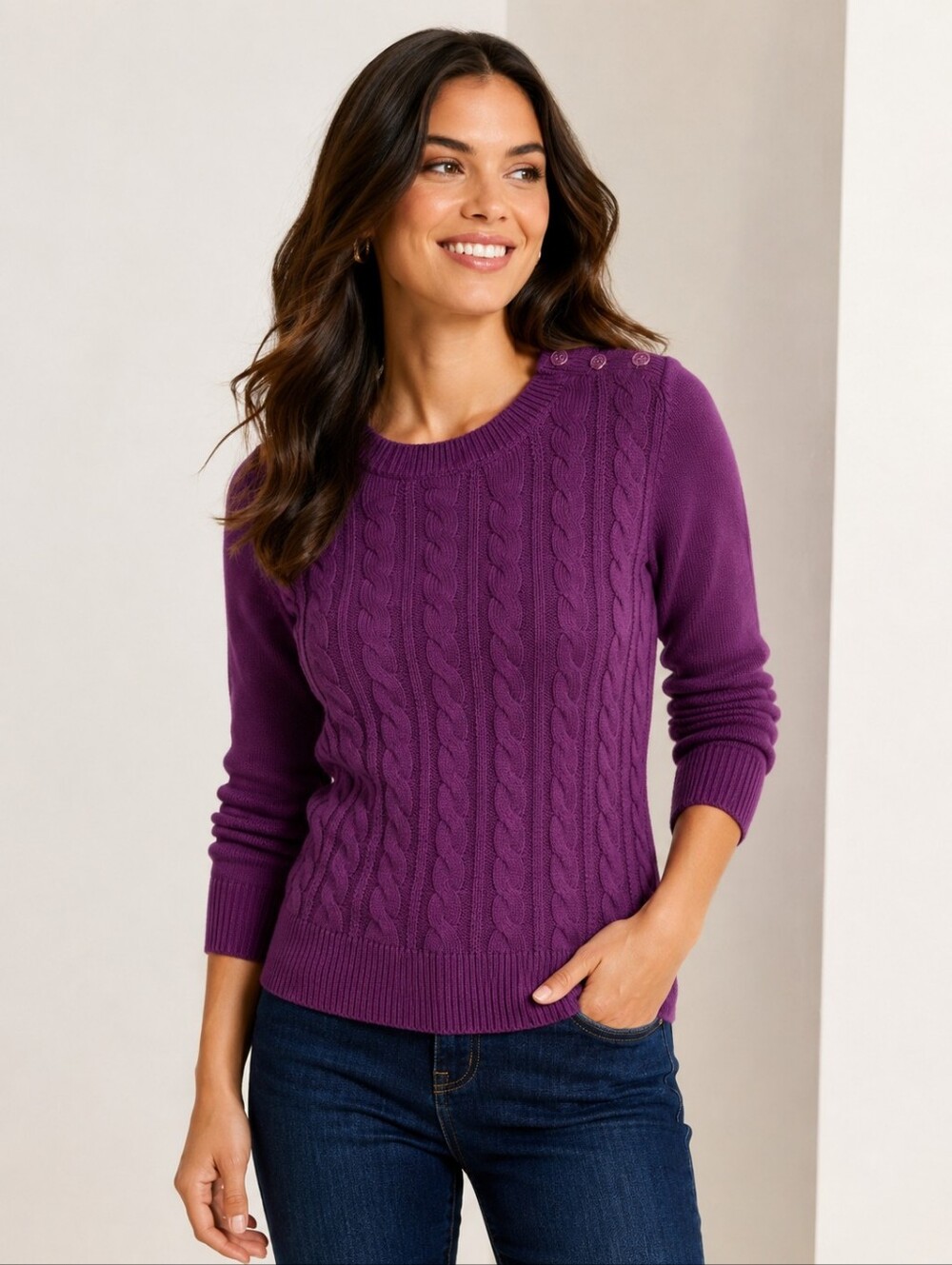 ❤ NWT! TALBOTS CABLE KNIT CREW NECK SWEATER, PURPLE, XS